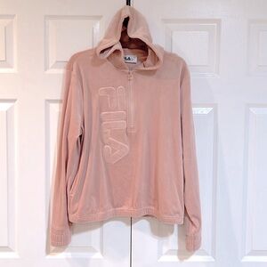 FILA-Logo-Half Zip Velour Hoodie-Blush Pink-Sz L